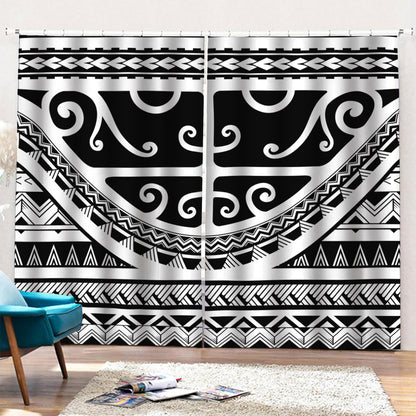 Polynesian Tribal Tattoo Pattern Print Pencil Pleat Curtains
