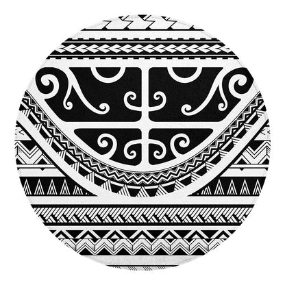Polynesian Tribal Tattoo Pattern Print Round Blanket