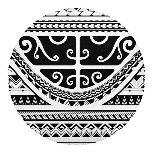Polynesian Tribal Tattoo Pattern Print Round Blanket