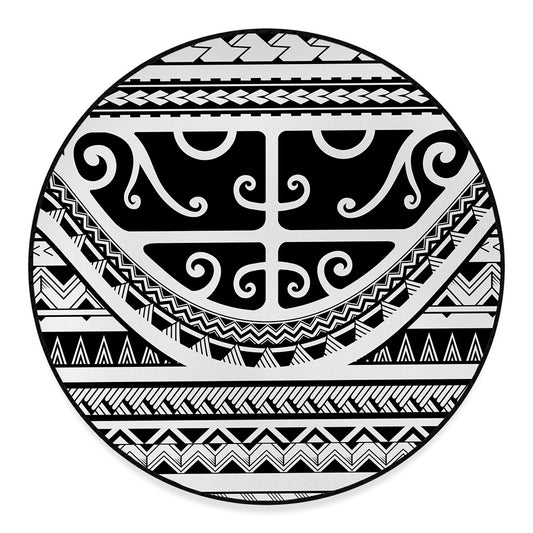 Polynesian Tribal Tattoo Pattern Print Round Floor Mat