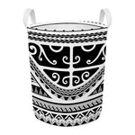 Polynesian Tribal Tattoo Pattern Print Round Laundry Basket