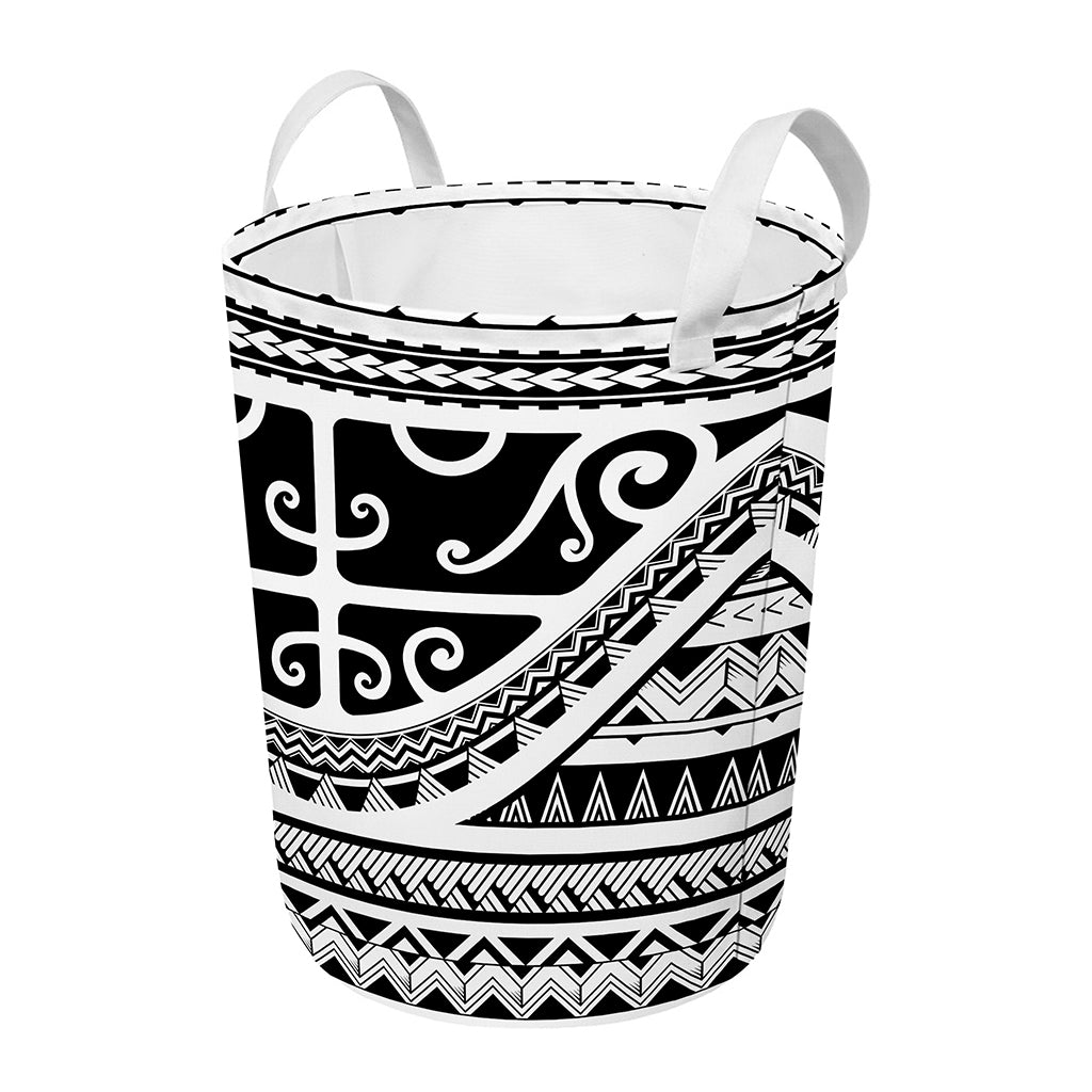 Polynesian Tribal Tattoo Pattern Print Round Laundry Basket
