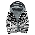 Polynesian Tribal Tattoo Pattern Print Sherpa Lined Zip Up Hoodie