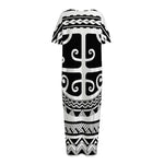 Polynesian Tribal Tattoo Pattern Print Short Sleeve Long Nightdress