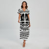 Polynesian Tribal Tattoo Pattern Print Short Sleeve Maxi Dress