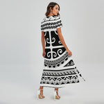 Polynesian Tribal Tattoo Pattern Print Short Sleeve Maxi Dress