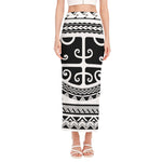 Polynesian Tribal Tattoo Pattern Print Side Slit Maxi Skirt