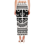 Polynesian Tribal Tattoo Pattern Print Side Slit Maxi Skirt