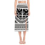 Polynesian Tribal Tattoo Pattern Print Side Slit Midi Skirt