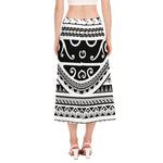 Polynesian Tribal Tattoo Pattern Print Side Slit Midi Skirt