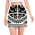 Polynesian Tribal Tattoo Pattern Print Side Slit Mini Skirt