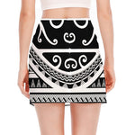 Polynesian Tribal Tattoo Pattern Print Side Slit Mini Skirt