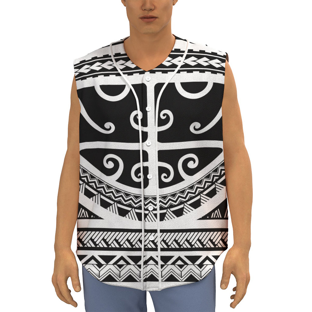 Polynesian Tribal Tattoo Pattern Print Sleeveless Baseball Jersey