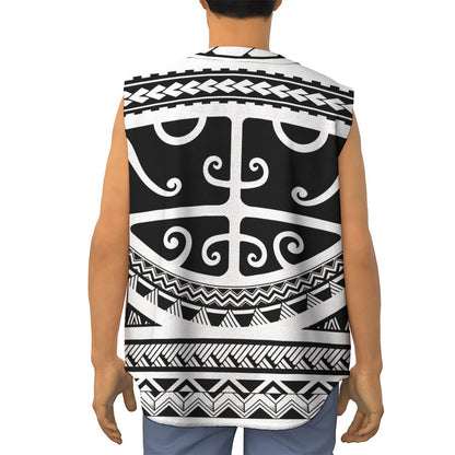Polynesian Tribal Tattoo Pattern Print Sleeveless Baseball Jersey
