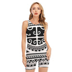 Polynesian Tribal Tattoo Pattern Print Sleeveless One Piece Swimsuit