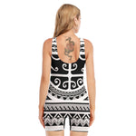 Polynesian Tribal Tattoo Pattern Print Sleeveless One Piece Swimsuit