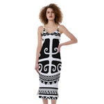 Polynesian Tribal Tattoo Pattern Print Slim Fit Midi Cami Dress