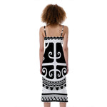Polynesian Tribal Tattoo Pattern Print Slim Fit Midi Cami Dress