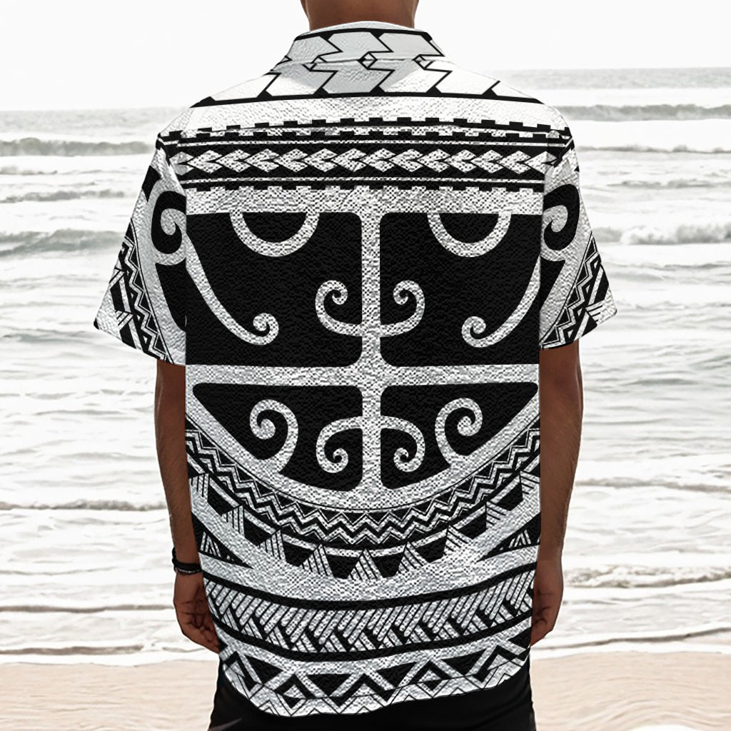 Polynesian Tribal Tattoo Pattern Print Textured Short Sleeve Shirt