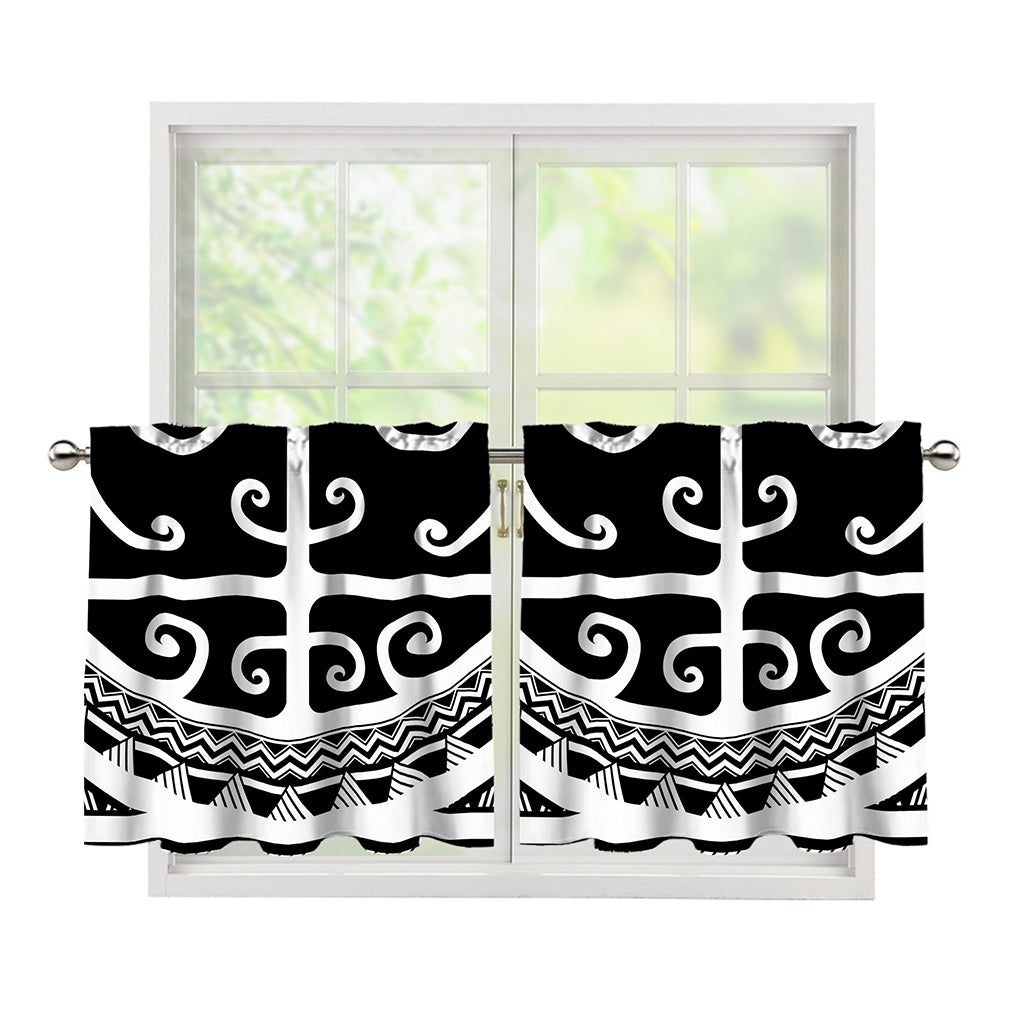 Polynesian Tribal Tattoo Pattern Print Tier Curtains