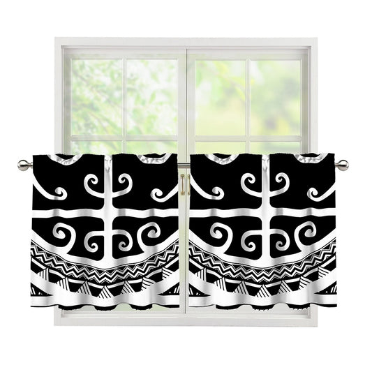Polynesian Tribal Tattoo Pattern Print Tier Curtains