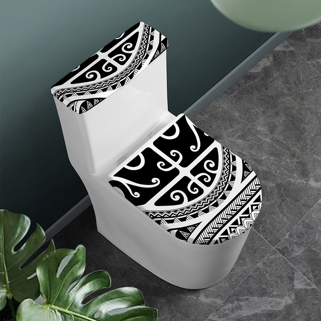 Polynesian Tribal Tattoo Pattern Print Toilet Lid And Tank Cover Set