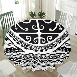 Polynesian Tribal Tattoo Pattern Print Waterproof Round Tablecloth