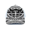 Polynesian Tribal Tattoo Pattern Print White Mesh Trucker Hat