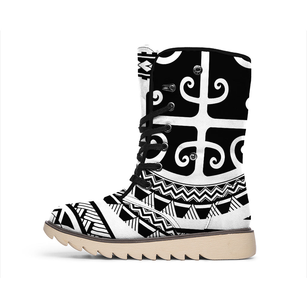 Polynesian Tribal Tattoo Pattern Print Winter Boots