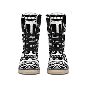 Polynesian Tribal Tattoo Pattern Print Winter Boots