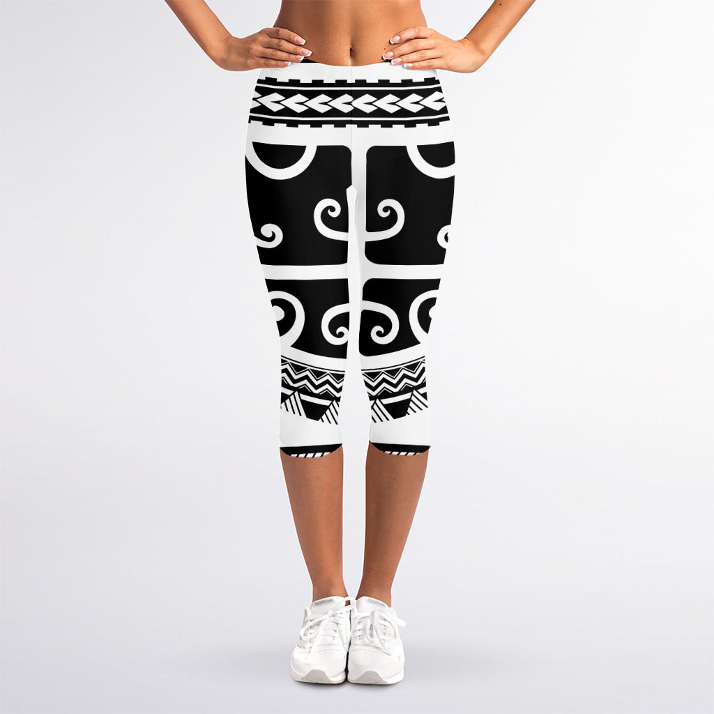 Polynesian Tribal Tattoo Pattern Print Women's Capri Leggings