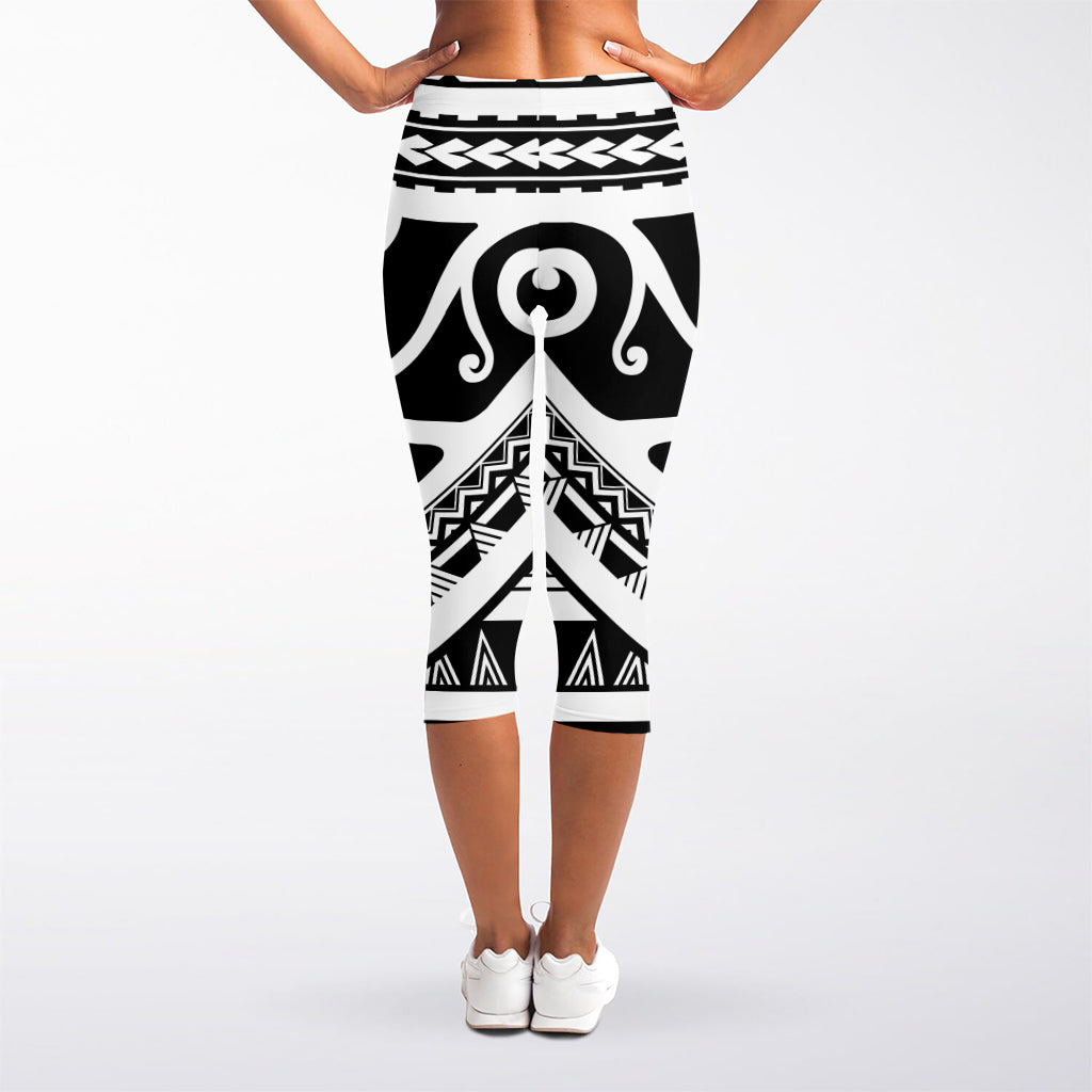 Polynesian Tribal Tattoo Pattern Print Women's Capri Leggings