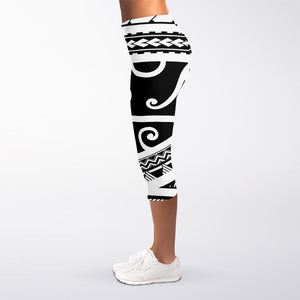 Polynesian Tribal Tattoo Pattern Print Women's Capri Leggings