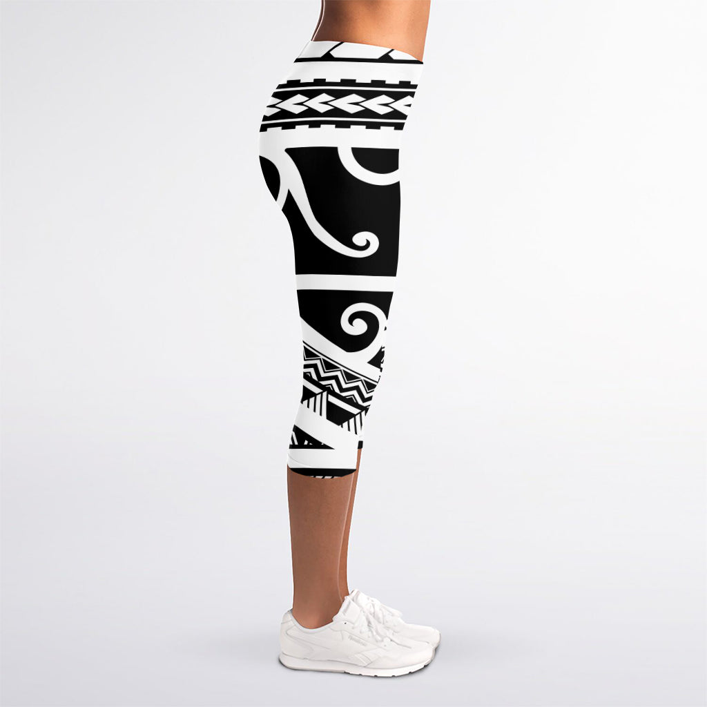 Polynesian Tribal Tattoo Pattern Print Women's Capri Leggings