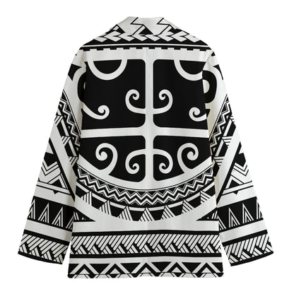 Polynesian Tribal Tattoo Pattern Print Women's Cotton Blazer