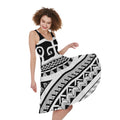 Polynesian Tribal Tattoo Pattern Print Sleeveless Knee Length Dress