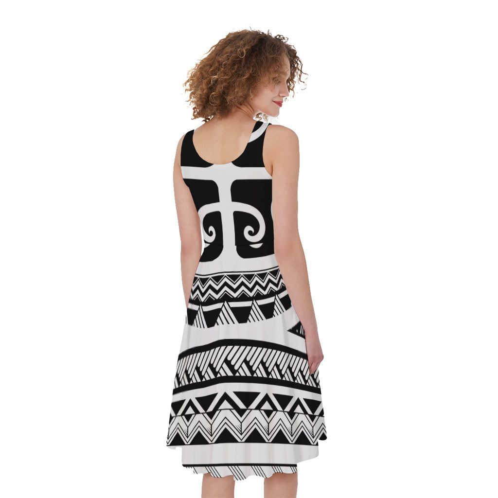 Polynesian Tribal Tattoo Pattern Print Women's Sleeveless Dress