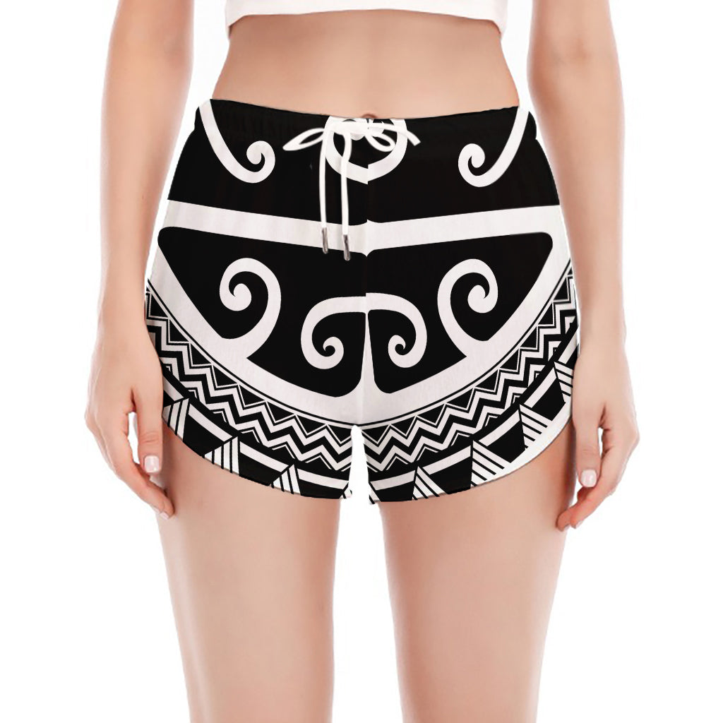 Polynesian Tribal Tattoo Pattern Print Women's Split Running Shorts