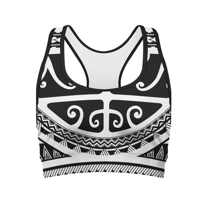 Polynesian Tribal Tattoo Pattern Print Women's Sports Bra
