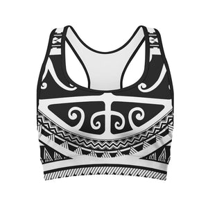 Polynesian Tribal Tattoo Pattern Print Women's Sports Bra