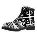 Polynesian Tribal Tattoo Pattern Print Padded Collar Lace Up Boots