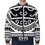 Polynesian Tribal Tattoo Pattern Print Zip Sleeve Bomber Jacket
