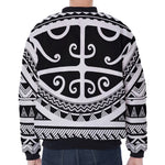 Polynesian Tribal Tattoo Pattern Print Zip Sleeve Bomber Jacket