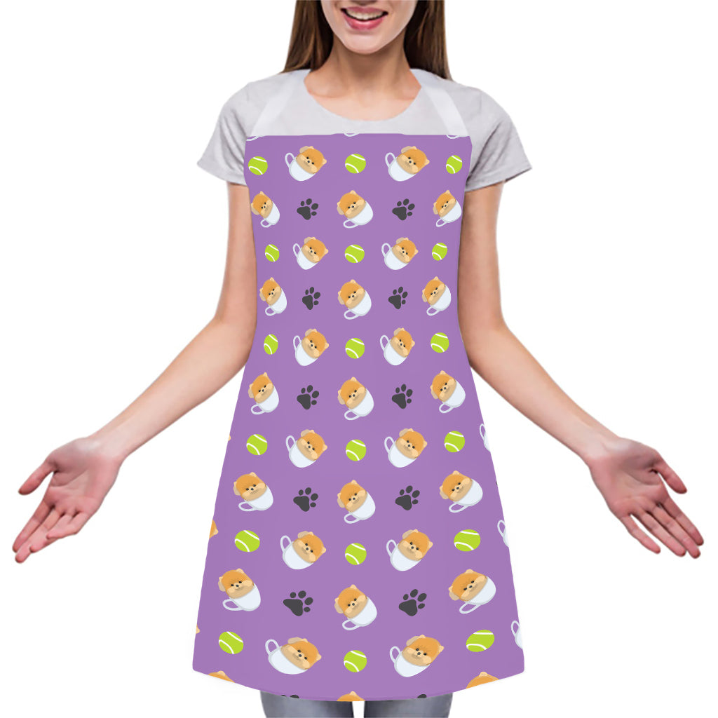 Pomeranian In Tea Cup Pattern Print Adjustable Apron