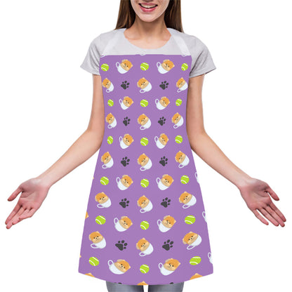 Pomeranian In Tea Cup Pattern Print Adjustable Apron