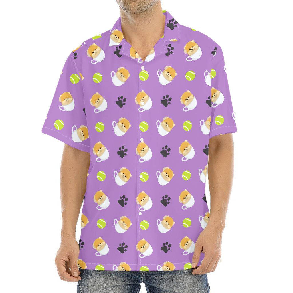 Pomeranian In Tea Cup Pattern Print Aloha Shirt