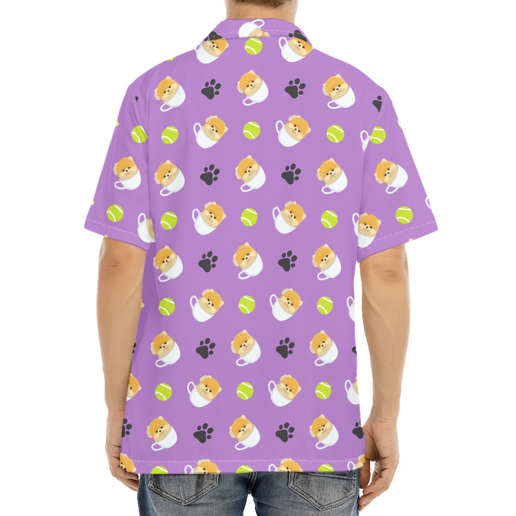 Pomeranian In Tea Cup Pattern Print Aloha Shirt