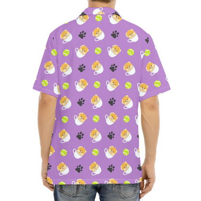 Pomeranian In Tea Cup Pattern Print Aloha Shirt