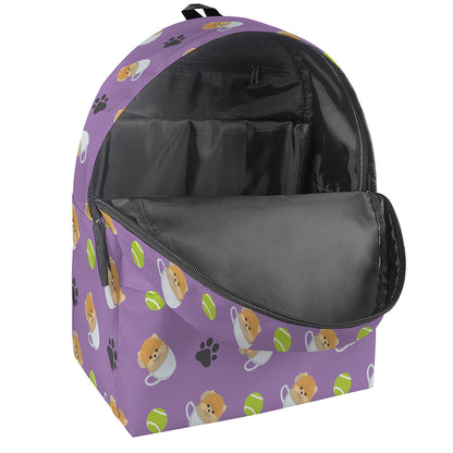 Pomeranian In Tea Cup Pattern Print Backpack