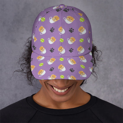 Pomeranian In Tea Cup Pattern Print Baseball Cap